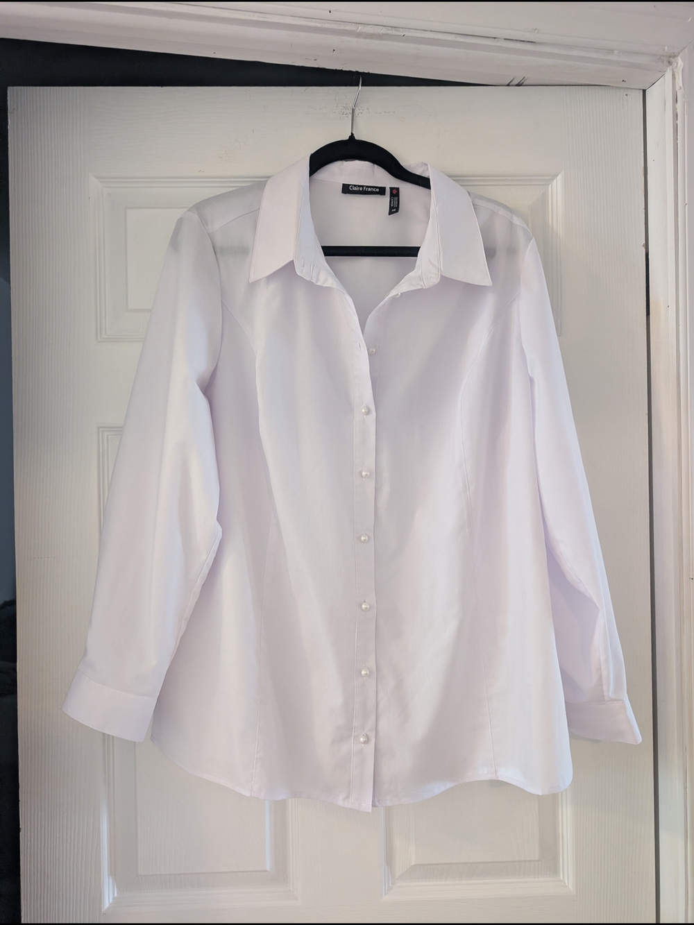 Claire France White Blouse With Pearl Bottoms